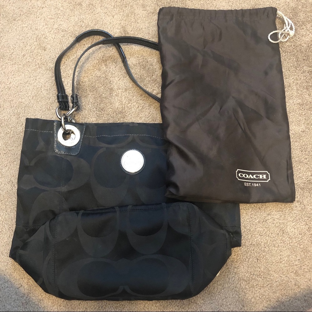 Coach black bucket tote
